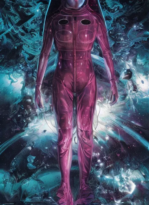 Image similar to girls astronaut in dark void underwater - complex and hyperdetailed technical suit design. reflection and dispersion materials. rays and dispersion of light. volumetric light. f / 3 2. noise film photo. flash photography. ultra realistic, 5 0 mm. poster by wayne barlowe, hajime sorayama aaron horkey, craig mullins