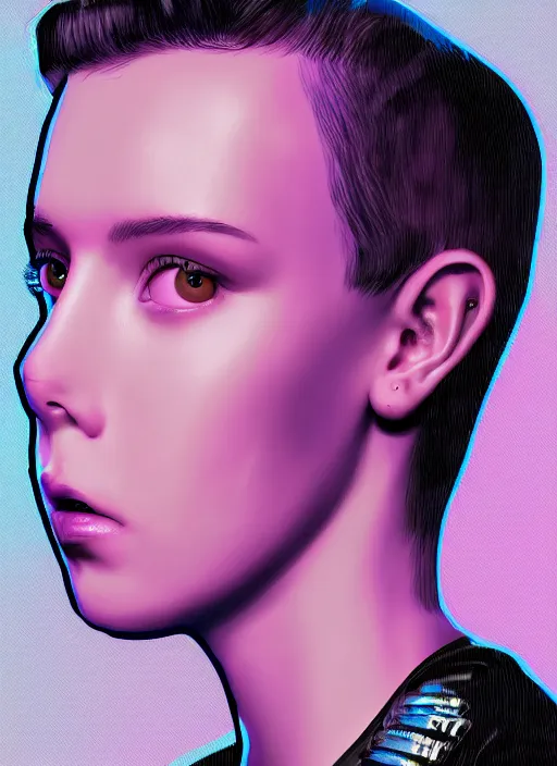 Image similar to Digital Art Portrait of cyberpunk Millie Bobby Brown