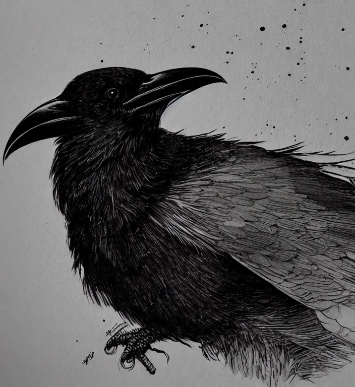 Image similar to a portrait of a raven bird, by takehiko inoue and kim jung gi and hiroya oku, masterpiece ink illustration,