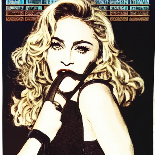 Prompt: madonna 1 9 8 5 material girl illustration tv guide madonna 1 9 8 5 material gworl madonna art