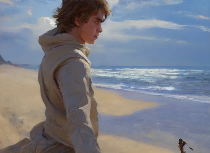 Prompt: a highly detailed beautiful portrait of anakin skywalker hissing at sand, by gregory manchess, james gurney, james jean