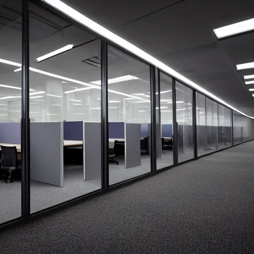 KREA - backrooms level 1 office space, bright, 8 k photorealistic, hd, high  details, trending on artstation