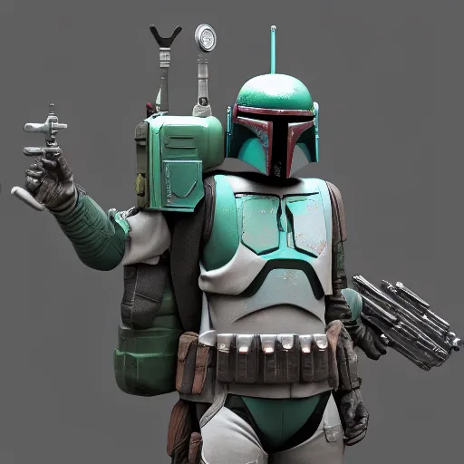 Image similar to Boba Fett, an ambient occlusion render by Shinji Aramaki, featured on zbrush central, toyism, rendered in unreal engine, polycount, hard surface modeling