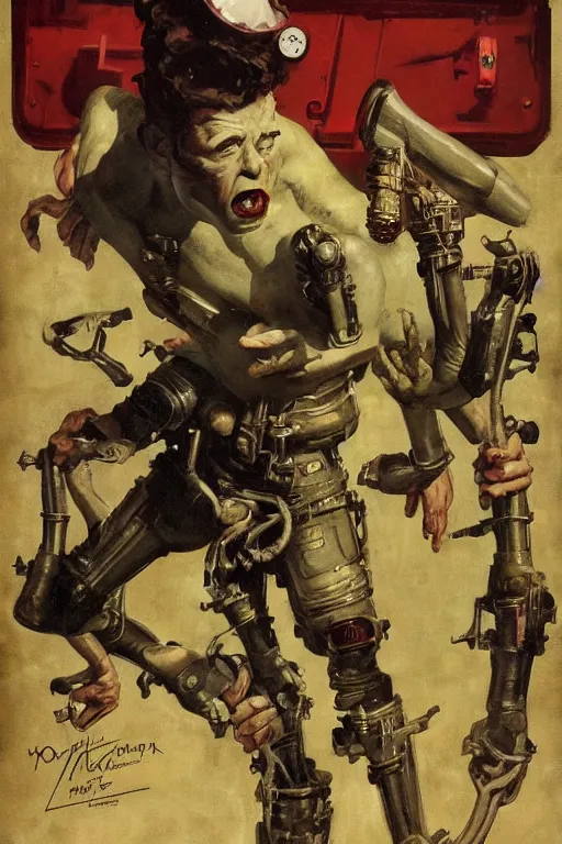 Prompt: 5 0 s pulp scifi fantasy illustration full body portrait monster wrecking laboratory, by norman rockwell, edd cartier, roberto ferri, jack kirby, howard v brown, ruan jia, jason fabok, tom lovell, frank r paul, dean cornwell, astounding stories, amazing, fantasy, other worlds