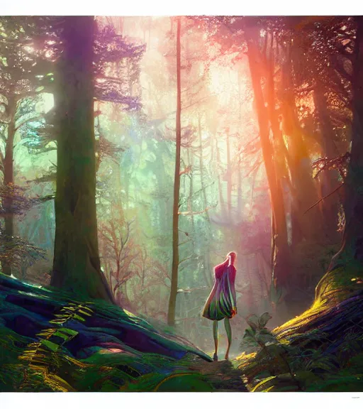 Image similar to highly detailed portrait of women wearing rainbow gown in middle of colorful forest in gta v, stephen bliss, unreal engine, fantasy art by greg rutkowski, loish, rhads, ferdinand knab, makoto shinkai and lois van baarle, ilya kuvshinov, rossdraws, tom bagshaw, global illumination, radiant light, detailed and intricate environment