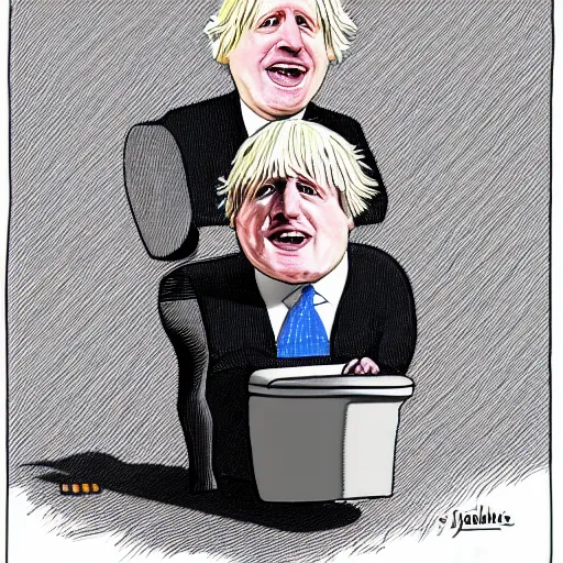 Image similar to Political cartoon of Boris Johnson with a porcelain toilet on his head