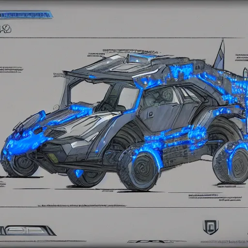 Prompt: concept art blueprint halo new atv vehicles by tony stark