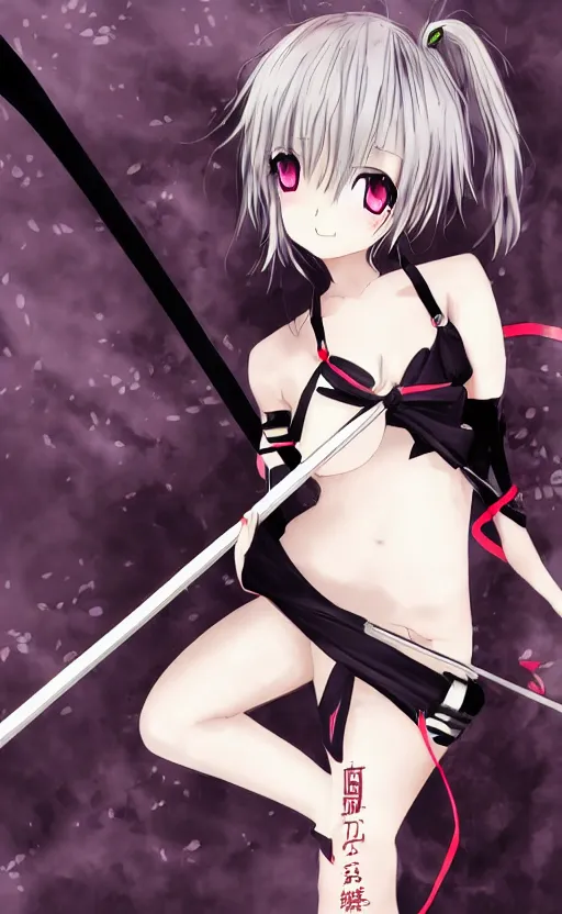 Prompt: a playful anime girl teasing you with her scythe, trending on pixiv, dark and eerie, highly detailed, sharp