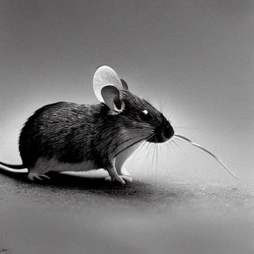 Image similar to The first electric mouse (Tonitru Rattus) discovered in nature, circa 1992, photograph