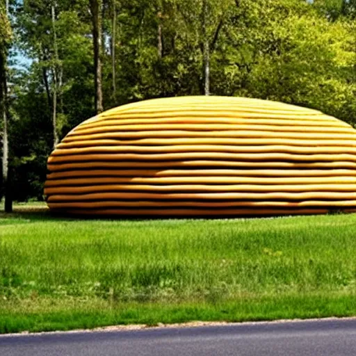 Image similar to a house that looks like a hamburger, with a human living inside