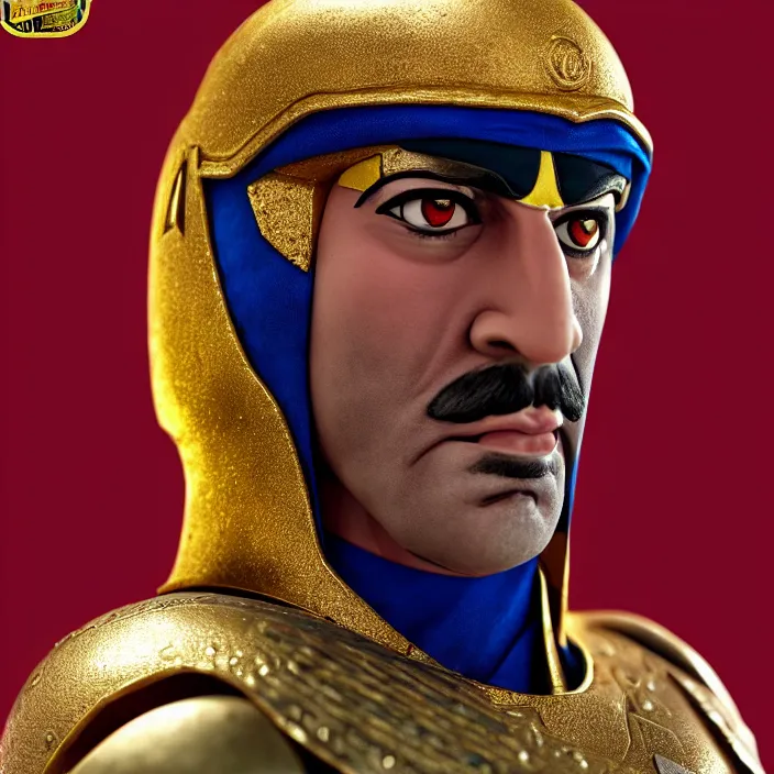 Image similar to cinematic portrait, head and torso, captain falcon as sheik mohammad ruler of dubai, masterpiece, medieval arabia, sharp, details, hyper - detailed, hd, 4 k