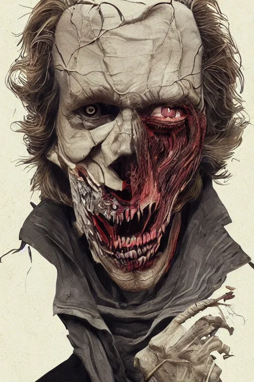 Image similar to willem dafoe in sleepy hollow, full body, big two toned eyes, teeth gritted, horror, intricate details, cinematic, epic, realistic, anatomy, tomer hanuka, uplight, artstation, photorealistic, scary