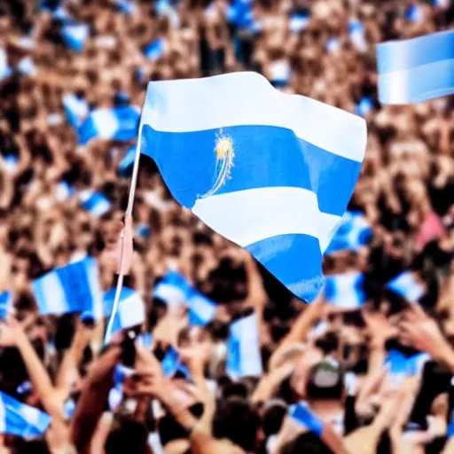 Image similar to Lady Gaga as president, Argentina presidential rally, Argentine flags behind, bokeh, giving a speech, detailed face, Argentina