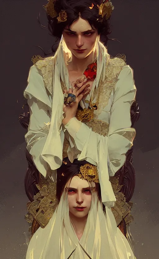 Image similar to a personification of romania,transylvania, highly detailed, digital painting, artstation, concept art, sharp focus, illustration, art by greg rutkowski and alphonse mucha