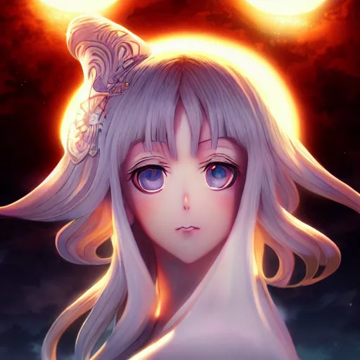 Image similar to portrait of the goddess of the moon, anime fantasy illustration by tomoyuki yamasaki, kyoto studio, madhouse, ufotable, square enix, cinematic lighting, trending on artstation