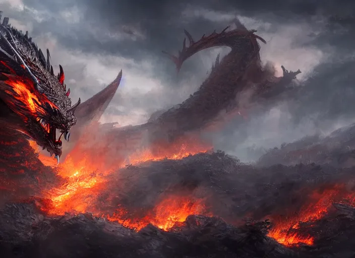 giant fire dragon attacking a castle, highly detailed, | Stable Diffusion |  OpenArt