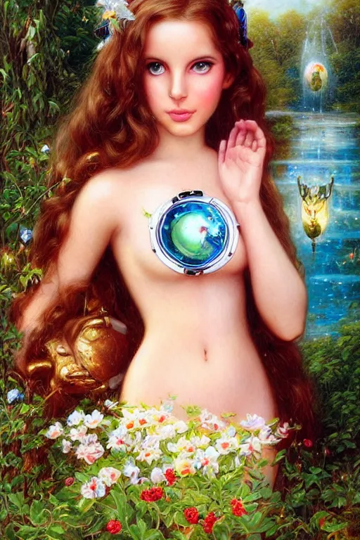 Image similar to cute shiny robot Lana Del Rey look-alike, Lilia Alvarado, Sophie Anderson, Mark Arian, Bob Byerley, Charlie Bowater, Mark Brooks, Steve Henderson, Justin Gerard, Arthur Hughes, Edward Robert Hughes, Mark Keathley, Victor Nizovtsev, Carlos Shwabe, Ross Tran, WLOP