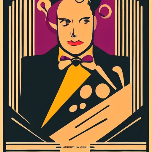 Image similar to dork person in art deco style, poster