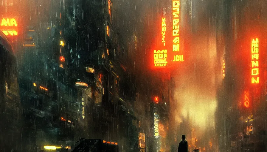 Prompt: blade runner, cinematic shot, oil painting by jama jurabaev, extremely detailed, brush hard, artstation, for aaa game, high quality, brush stroke