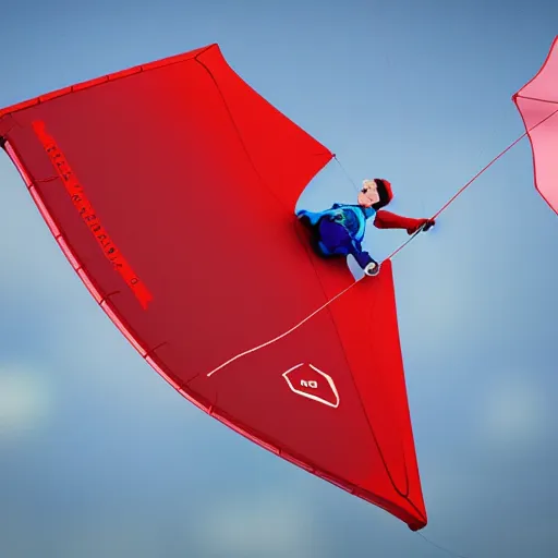 Image similar to mary poppins holding a mattress freeride kite naish pivot s 2 6 kite being blown to the sky by the strong wind. 3 d octane render