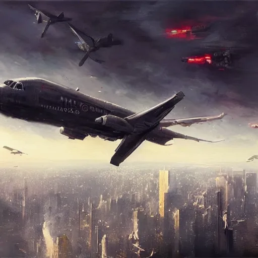 Image similar to a plane bombing the city of new york by greg rutkowski