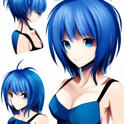 Prompt: concept art of a anime character with blue hair