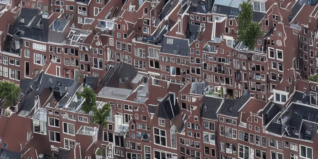 Image similar to the rooftops of amsterdam after the storm. 4 k vray