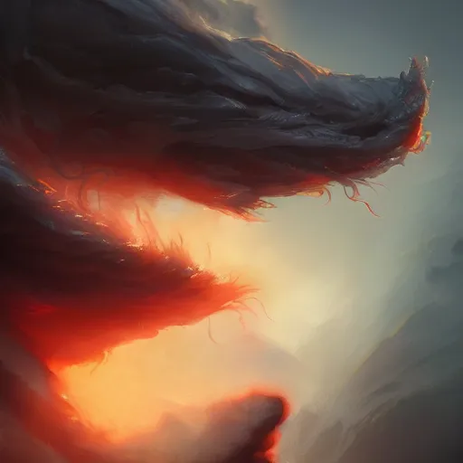 Image similar to side view of a man made of swirling smoke and tendrils of fog, sunset colors, cinematic, highly detailed, digital painting, artstation, concept art, smooth, sharp focus, illustration