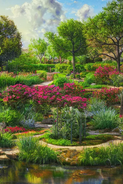 Image similar to mcgovern centennial gardens in houston, oil on canvas, intricate, landscape, 8 k highly professionally detailed, hdr, cgsociety