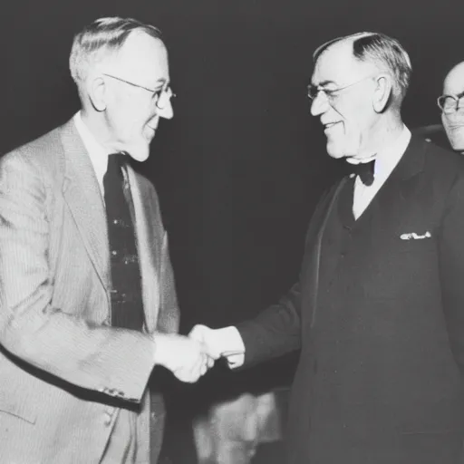Prompt: vintage monochrome photograph of Jack Harlow shaking hands with Woodrow Wilson