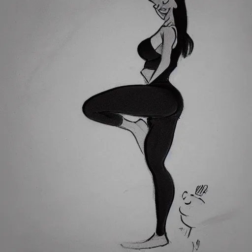 Image similar to milt kahl sketch of thick cuban girl wearing black yoga pants