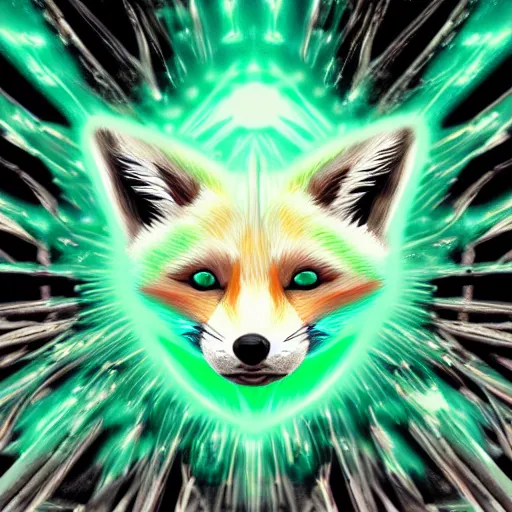Prompt: digital natural green and white fox, retrowave palette, digital world, highly detailed, electric breeze, anatomically correct vulpine, synth feel, fluffy face, ear floof, flowing fur, super realism, accurate animal imagery, 4 k digital art