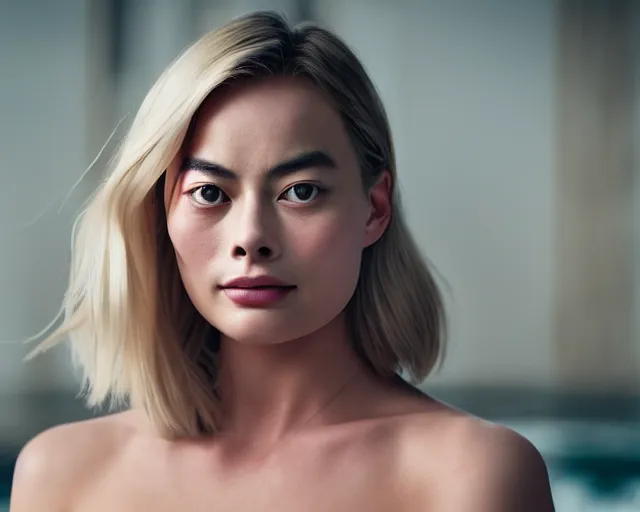 Prompt: asian margot robbie, hyper realistic face, cinematic, close - up, hyper detailed, 3 5 mm photograph, 8 k resolution, film still, sharp lens, wide lens