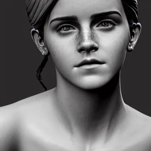 Image similar to portrait of statue emma watson, chrome, reflect 8 k uhd, unreal engine, octane render in the artstyle of finnian macmanus, john park and greg rutkowski