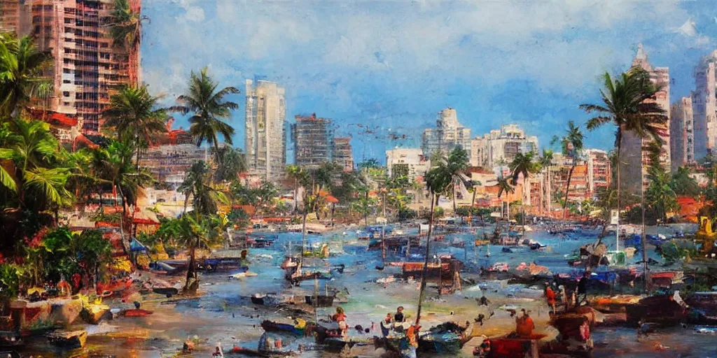 Image similar to colombo sri lanka cityscape, ocean, art by Daniel F. Gerhartz