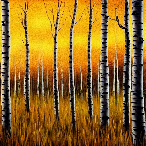 Image similar to beautiful painting of an Aspen forest at sunset, digital art, award winning illustration, golden hour, trending on artstation