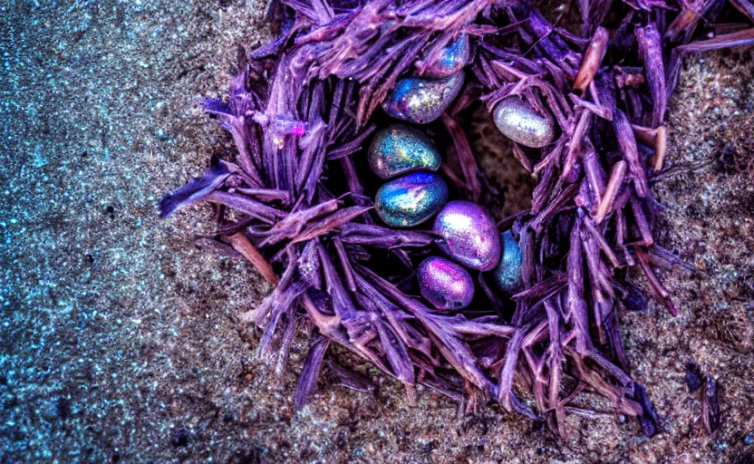 Prompt: cinestill 5 0 d candid photographic portrait by christopher nolan ofclose - up of a dried branch in a desert forest with a small purple pebble on it, extreme closeup, modern cyberpunk moody emotional cinematic, pouring iridescent bright spotlight, 8 k, hd, high resolution, 3 5 mm, f / 3 2, ultra realistic faces, ex machina