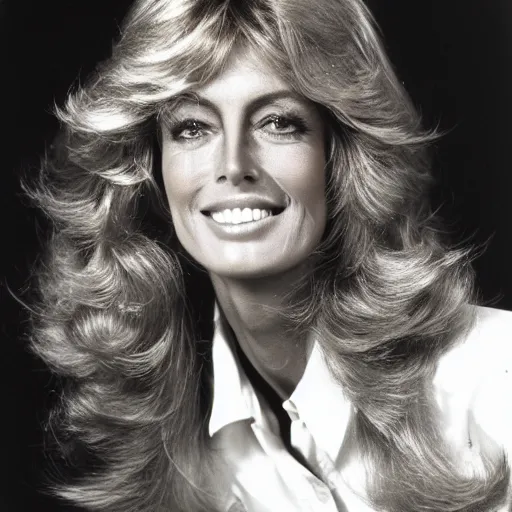 Image similar to farrah fawcett at 80 years old, studio photography