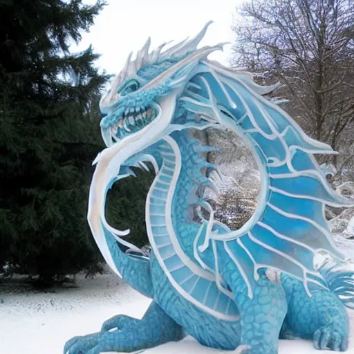 Prompt: dragon sculpture made of ice