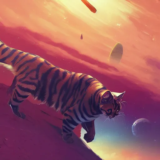 Prompt: Bengal cat in no man's sky digital art in the style of Greg Rutkowski and Craig Mullins, 4k