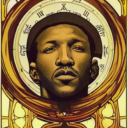 Prompt: mahershala ali portrait by louis - theophile hingre and alphonse mucha, realistic, sharp focus, zodiac signs, tarot cards, planets, ethereal, art nouveau, magic, moon, sun, crown, dreamy, royal, jewellery