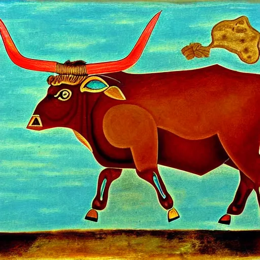 Prompt: minotaur, minoan painting