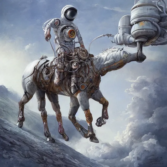 Prompt: horse riding on the astronaut crawling on knees, industrial sci - fi, by mandy jurgens, ernst haeckel, james jean