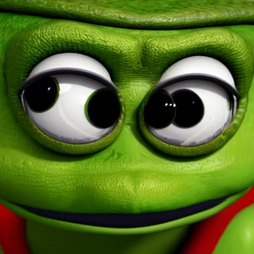 Image similar to realistic pepe the frog, 8 k, blender render, ultra realistic