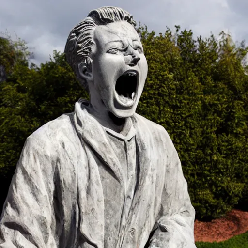 Prompt: photo of a statue of a man screaming