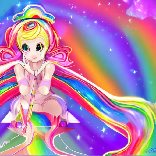 Image similar to Cute prismatic cosmic magical girl from the rainbow sky paradise, digital art