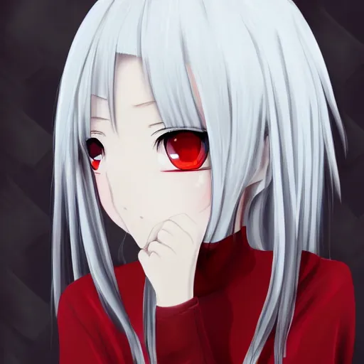 Image similar to white hair, red eyes, two small horn on the head, anime style, anime girl, sketch