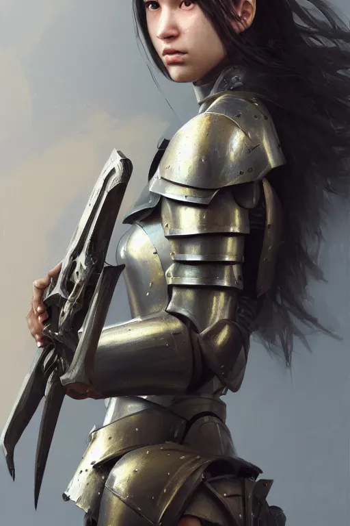 Prompt: a photorealistic painting of an attractive young girl, partially clothed in battle armor, olive skin, long dark hair, beautiful bone structure, symmetrical face, perfect eyes, intricate, elegant, digital painting, concept art, illustration, sharp focus, minimal artifacts, from Metal Gear, in the style of Ruan Jia and Mandy Jurgens, by Greg Rutkowski, trending on Artstation, award winning