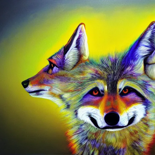 Image similar to a trippy oil painting of a coyote