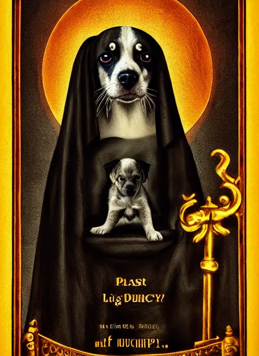 Image similar to the puppy, a character portrait by master of the legend of saint lucy, movie poster, pixabay contest winner, gothic art, grotesque, demonic photograph, macabre